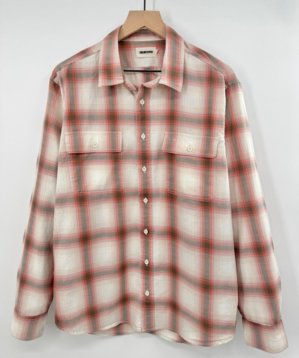 Taylor Stitch Craftsman Shirt Ivory Brick Shadow Plaid Button Down 44 XL